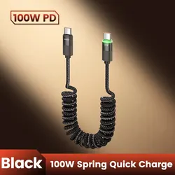 Toocki PD100W Type C Fast Charge Spring Car Charger Cable - 1.2m (Black)
