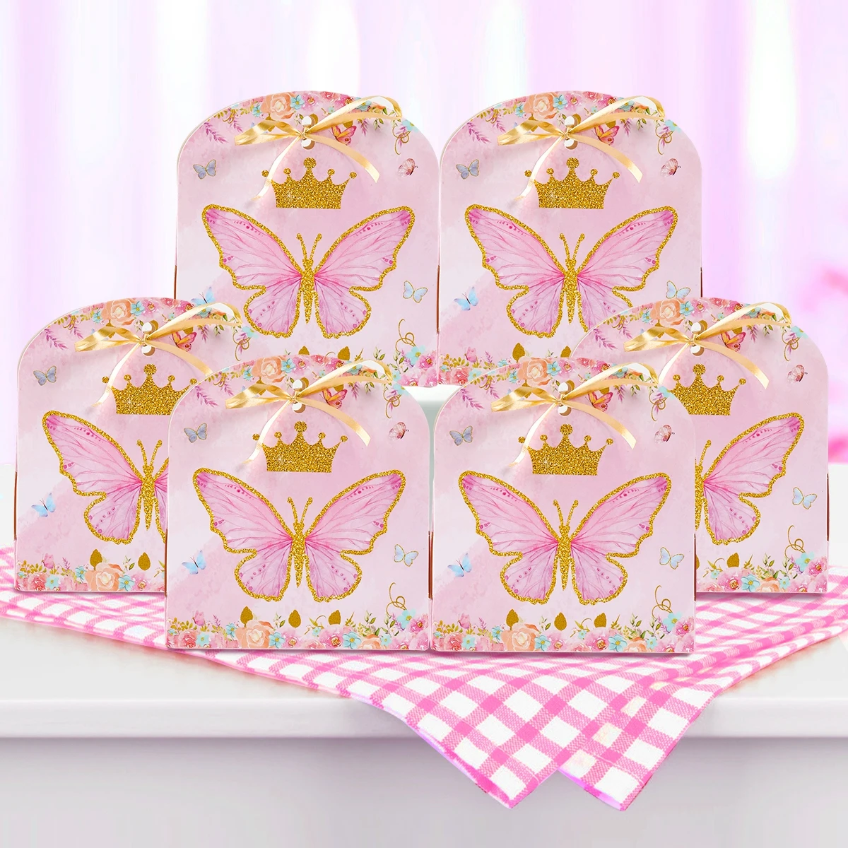 Lot De 8 Sacs Cadeaux En Papier Sparkeads - Motif Papillon 15x8x21cm Avec Poignées