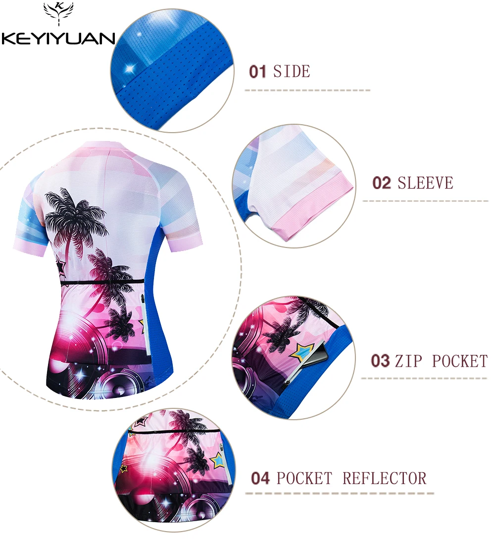 KEYIYUAN New Pro Team Woman Cycling Jersey Tops Riding Bicycle Shirt Road Mtb Clothing Breathable Camisa Ciclista Feminina