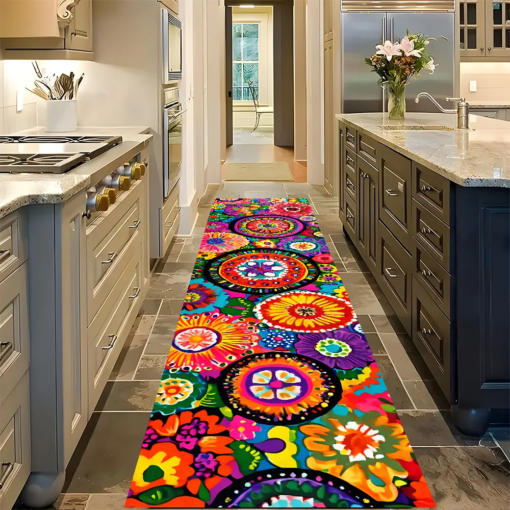 VIKAMA Vintage Blumenteppich, leuchtende Farben, Küchenteppich, Fußmatte, Willkommensmatte, Läuferteppich, Winterteppich für Schlafzimmer, Teppich für Wohnzimmer – Detail 10