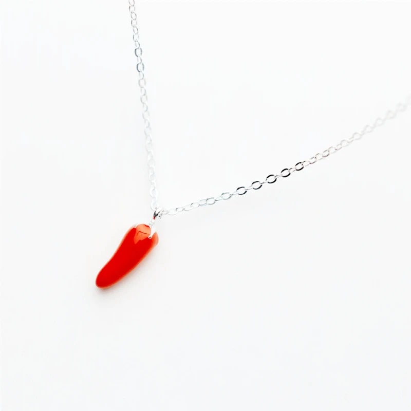 925 Sterling Silver Creative Mini Cute Red Drop Glaze Vegetable Pepper Fine Jewelry Luxury Female Necklace pendant necklace silver necklace silver pendant silver necklace charms