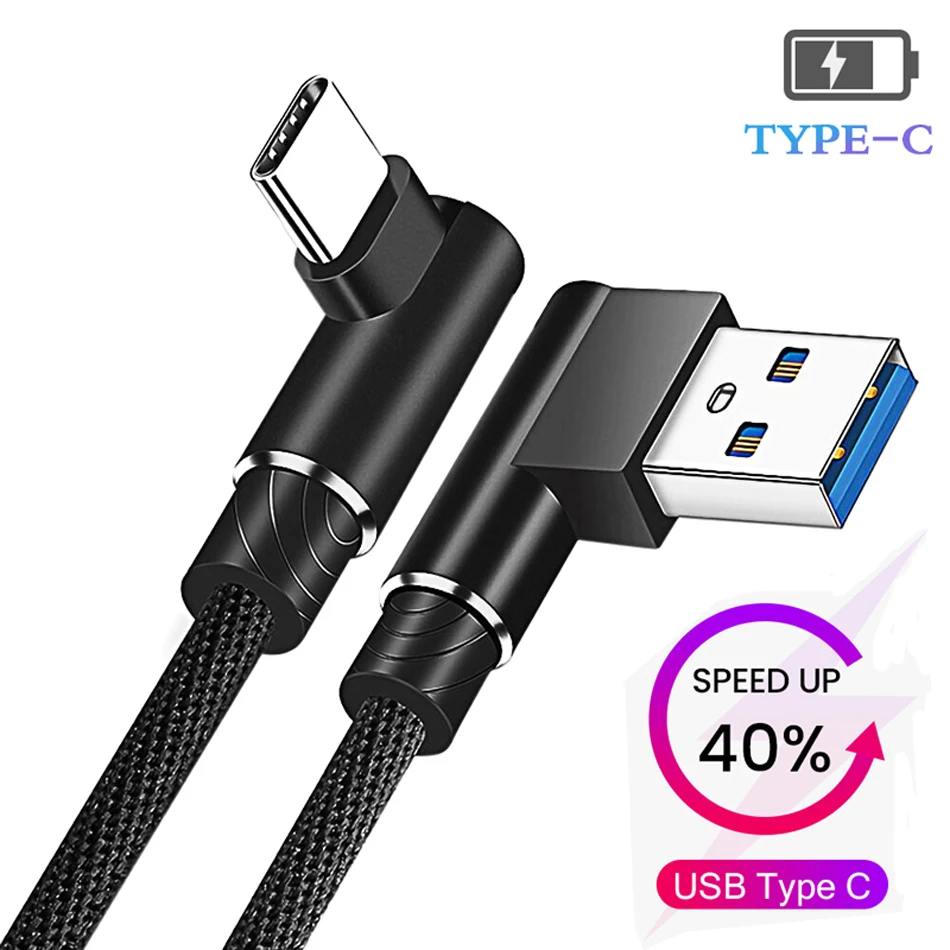 

USB Type-C Fast Charge Cable For Huawei mate P50 P40 pro Mi Poco F3 Pro Redmi K50 elbow Android Cable for lite 90 Degree Cable