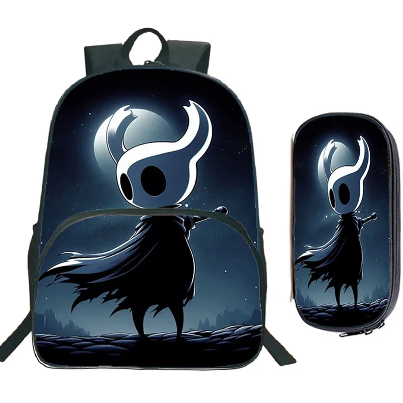 Nylon Backpack with Hollow Knight Print Backpack 2 Pcs Set Hot Game Waterproof Kids School Bag for Boy Large Capacity Backpack 1