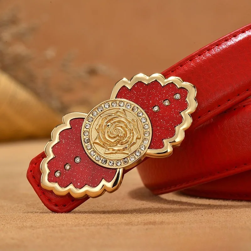 Smooth Buckle Genuine Leather Belt for Women - Thin Cowhide Waistband with Minimalist Plate Buckle, Versatile Korean Style