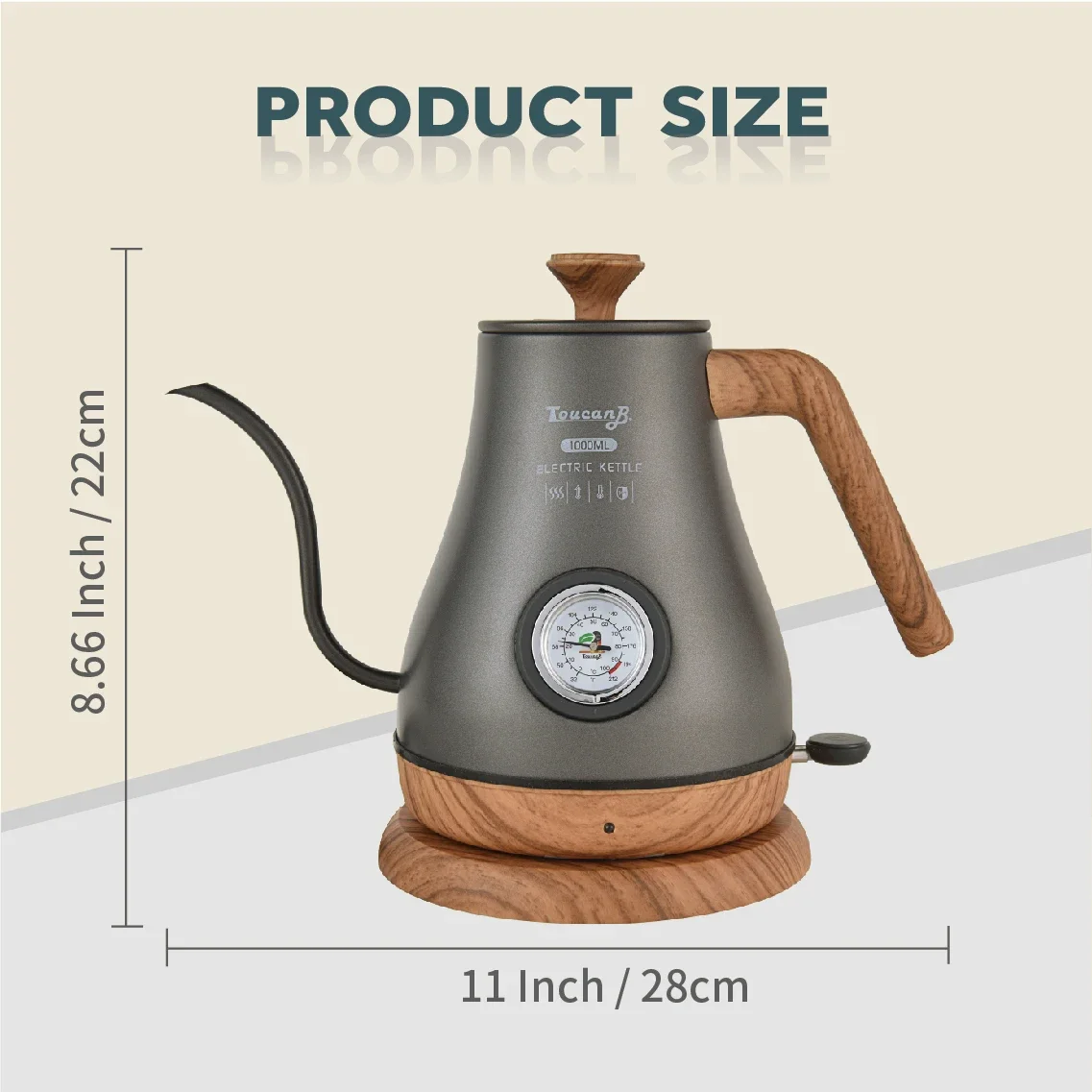 220V/ 110V 1L  kettle, 304 stainless steel, gooseneck spout, coffee maker, fine teapot with thermometer 6