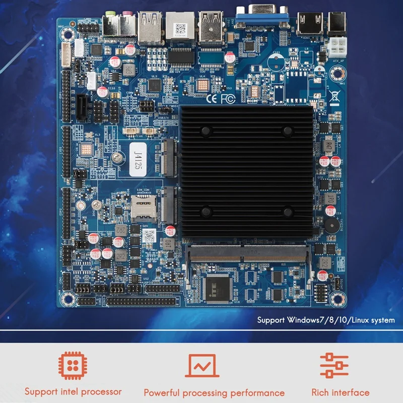 J4125 Motherboard Embedded J4125 Quad-Core Four-Thread DDR4 SO-DIMM RAM ThinITX Industrial Motherboard Supports NVME