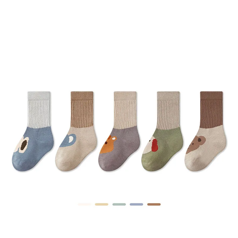 0-5 Years 5 Pairs Patchwork Cartoon Kids Baby Socks for Newborn Girls Boys Middle Length Tube Socks Baby Accessory 5