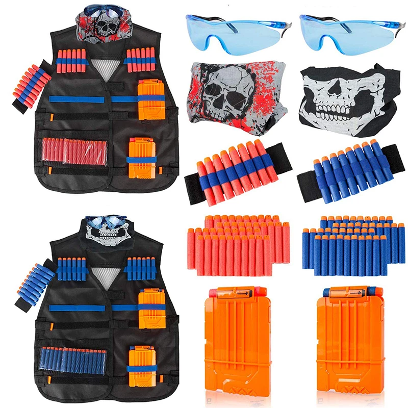 Nerf Guns N-Strike Elite 시리즈용 어린이 전술 조끼 키트, 다트 파우치 포함, 전술 마스크 손목 밴드 및 안경