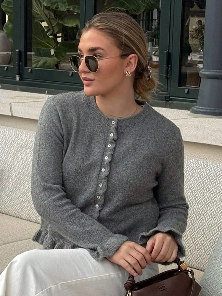 HH Sweater For Women Casual Solid O Neck Single Breasted Long Sleeve Knitted Cardigan Autumn Maternity Outfit Outwear Tops