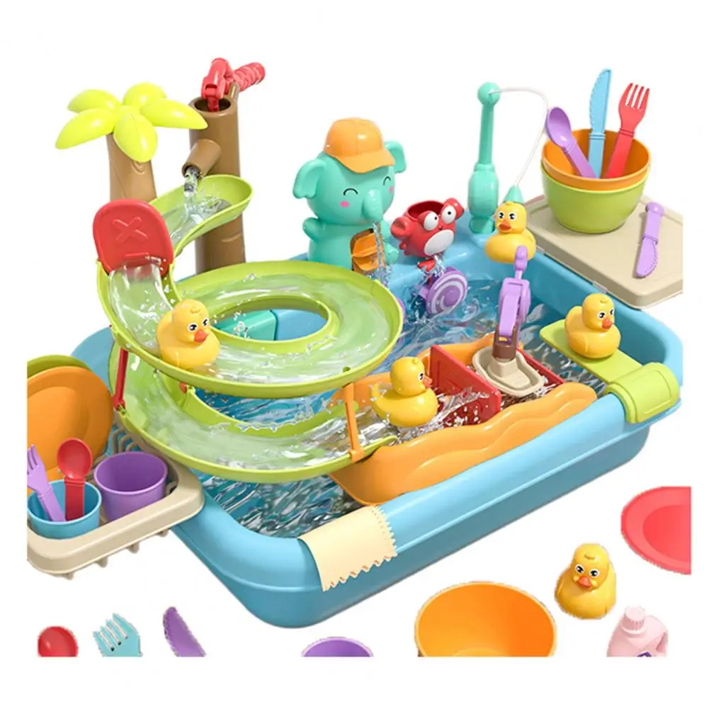 Kitchen Sink Play Set for Toddlers Kids Kitchen Sink Toy Set with Water Slide Track Magnetic Fishing Game for Toddlers for Kids