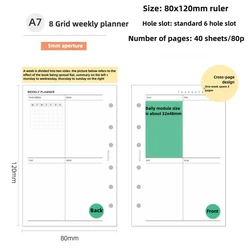 Minimalist Grid Weekly Planner Refill - Loose Leaf Notebook Journal Stationery Supplies (A7)