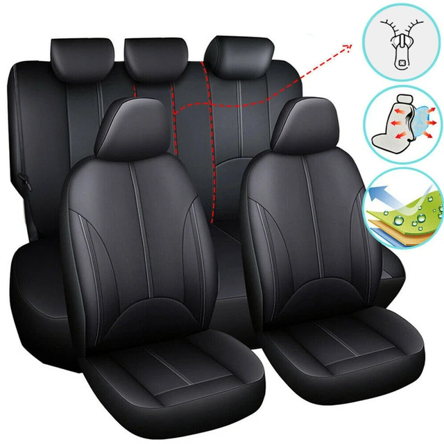 US 5-Seater Car PU Leather+Flax Seat Covers Cushions Set Kit