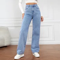 Fashion retro blue jeans women y2k High street baggy straight pants High waisted all-in-one slim pants