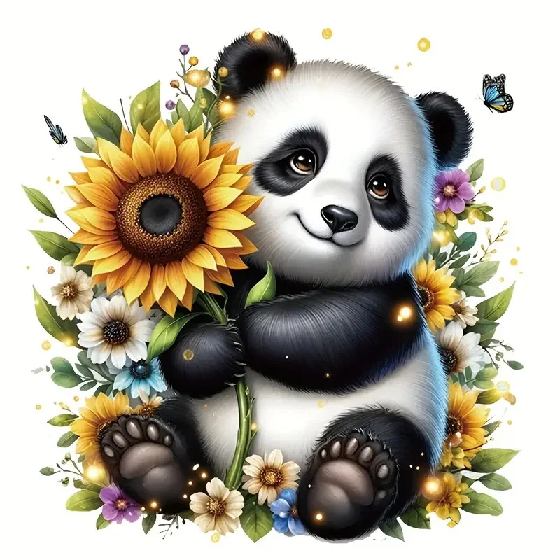 Adorable Panda & Sunflower Bathroom Wall Decal Reusable PVC Sticker for Kitchen & Living Room Decor