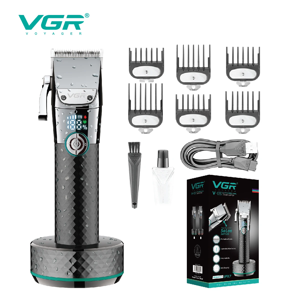 

VGR Professional Hair Clipper Barber Hair Trimmer Cordless Hair Cutting Machine Rechargeable Adjustable with Charging Base V-682