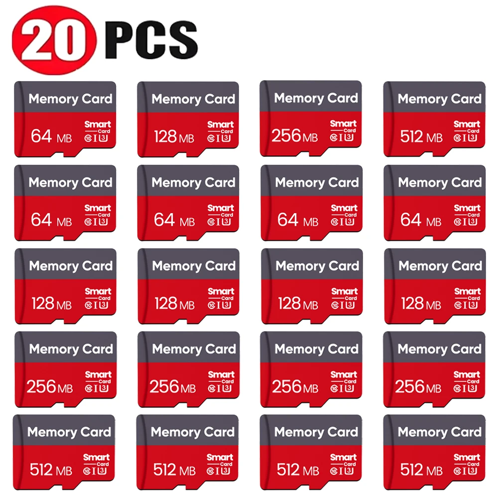 TF 카드 20개 레드 메모리 카드 512MB 미니 SD 카드 256MB 비즈니스 선물용 외장 저장장치 128MB 사진 스튜디오 플래시 64MB 그레이