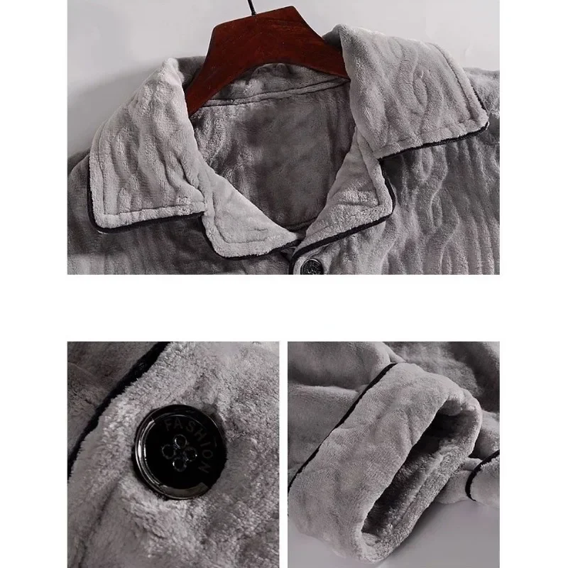 2024 New Pajamas Men Autumn Winter Loungewear Coral Velvet Thickening and Plushing Sleepwear Warm Flannel V-neck Homewear Suit