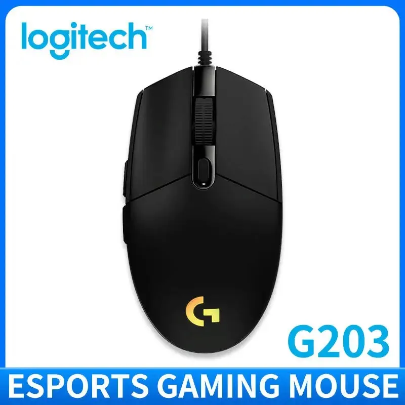 עכבר משחק מחובר Logitech G203 - 8000 DPI, LIGHTSYNC RGB (16.8M צבעים), 6 כפתורים ניתנים לתכנות, תגובה של 1ms עבור גיימרים / עבודה