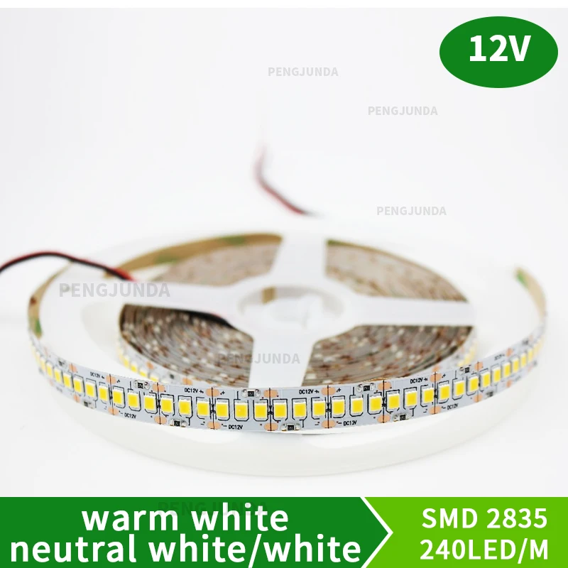

5m 2835 SMD 1200 LED Strip tape DC12V ip20 Non waterproof Flexible Light 240 leds/m, White Warm White