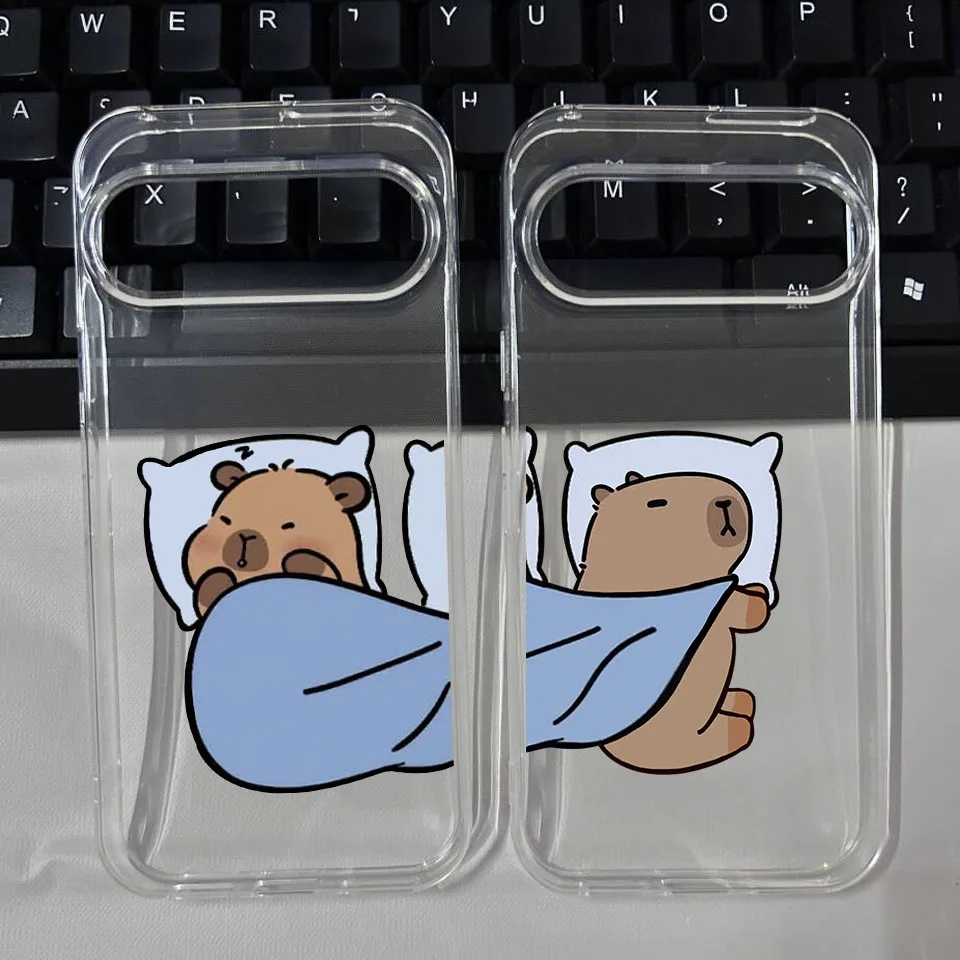Capybara Couple Cartoon Clear Soft TPU Phone Case with Animal Pattern