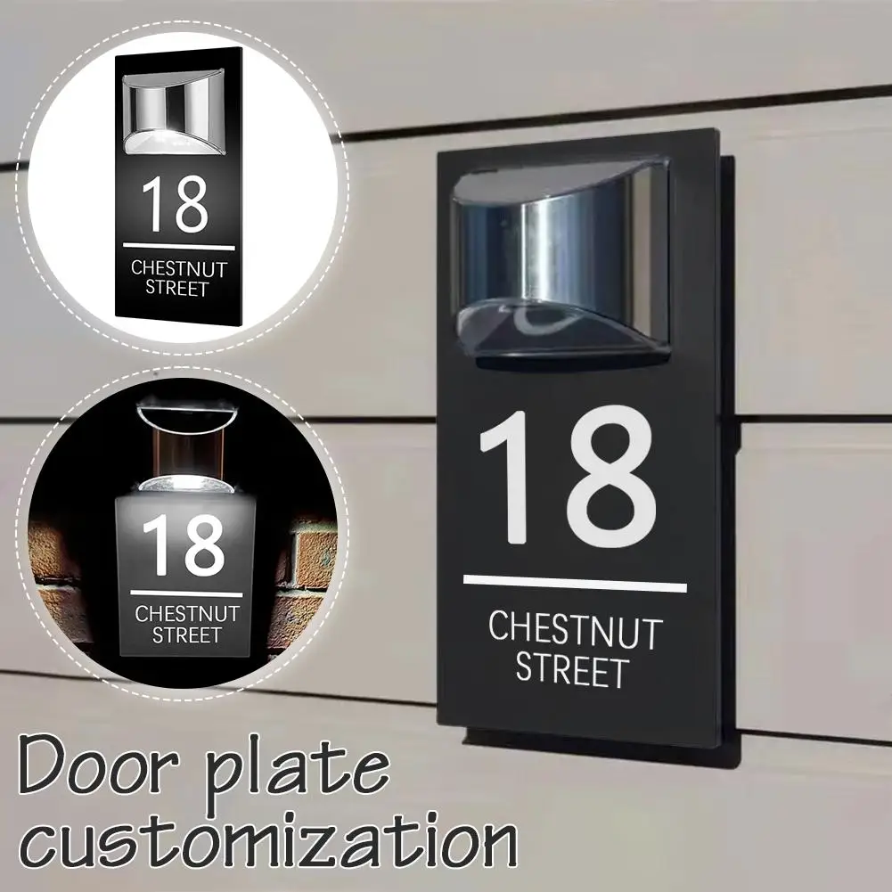 Personalized Solar House Sign Acrylic Plaque Led Customized Outdoor Name Plaque Number House Address Street Solar Sign
