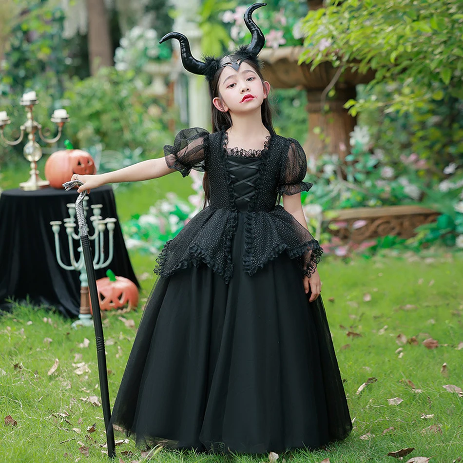 Sorceress Costume Girls Medieval Corset Dress - Victorian Gothic Halloween  Costume Long Gown With Tulle Skirt (Age 4-16) Angel Costume