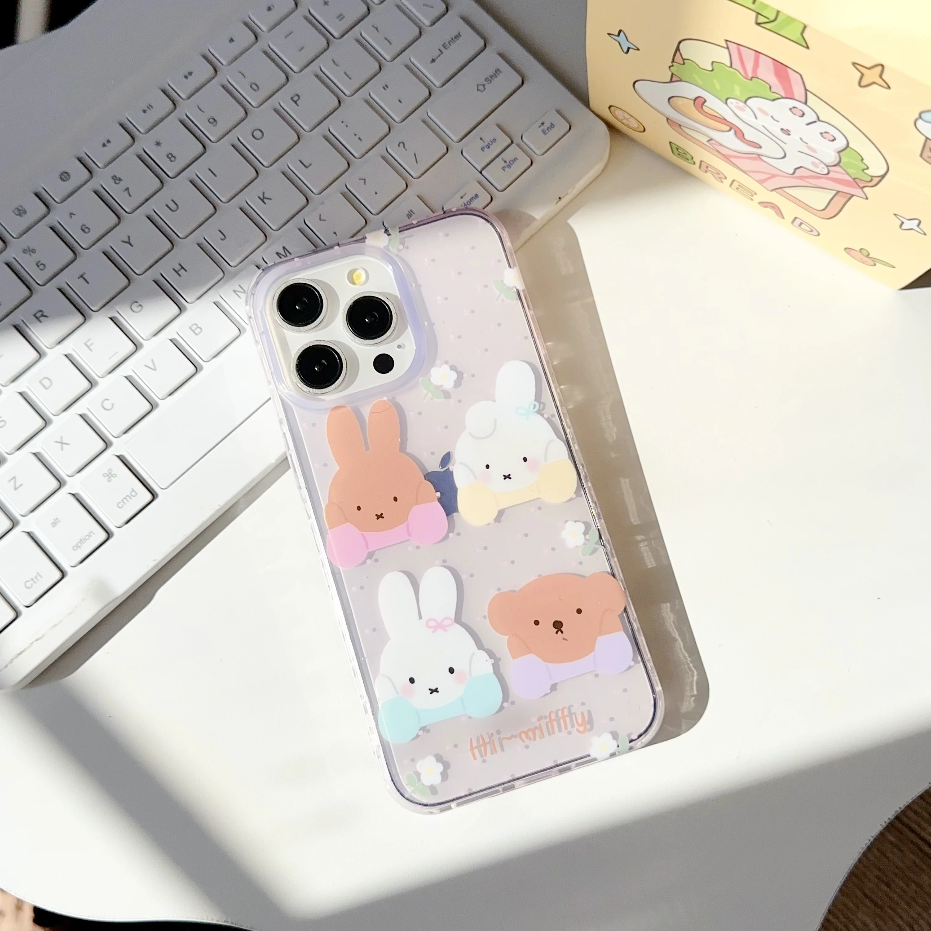Korea Ins Cute Cartoon Animal Rabbit Bear Dots Transparent Phone Case for iPhone 16 15 14 13 Pro Max 12 Back Cover Funda