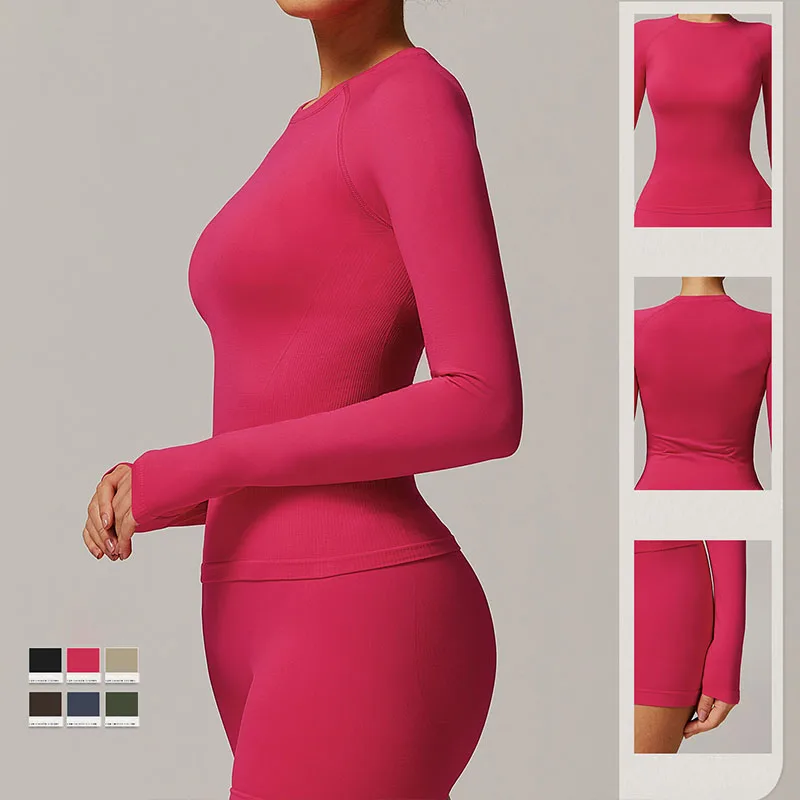 Hearuisavy Seamless Long Sleeve Yoga Clothes Women Casual T-shirt Quick-Dry Sportswear Breathable Gym Top Women Sports Shirts