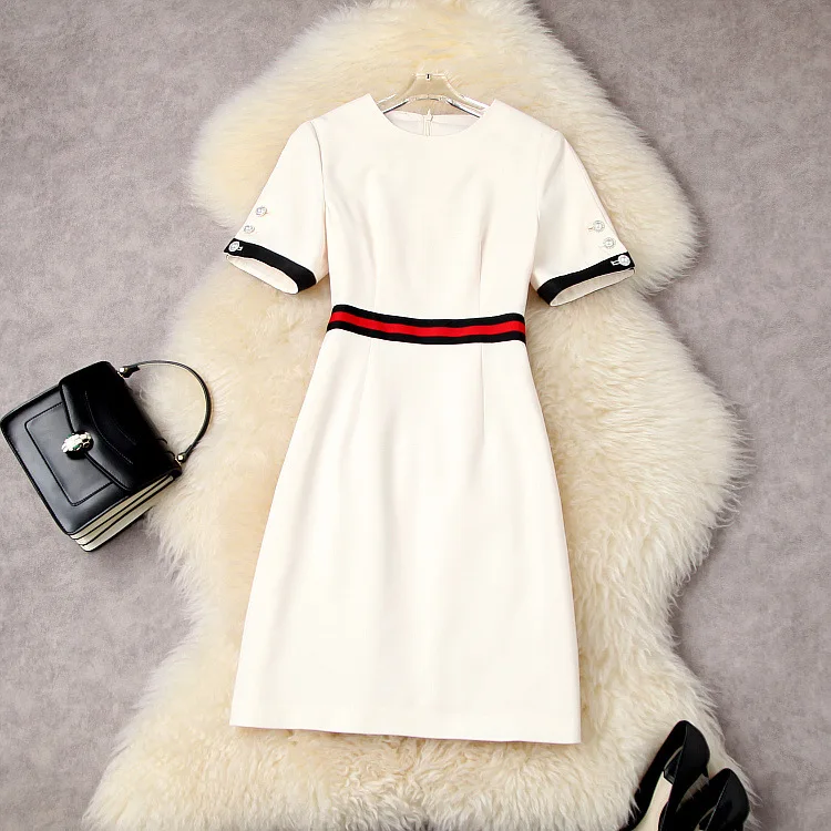 

European and American women's summer 2022 new Button, short sleeve, round collar fashion Solid color slim dress