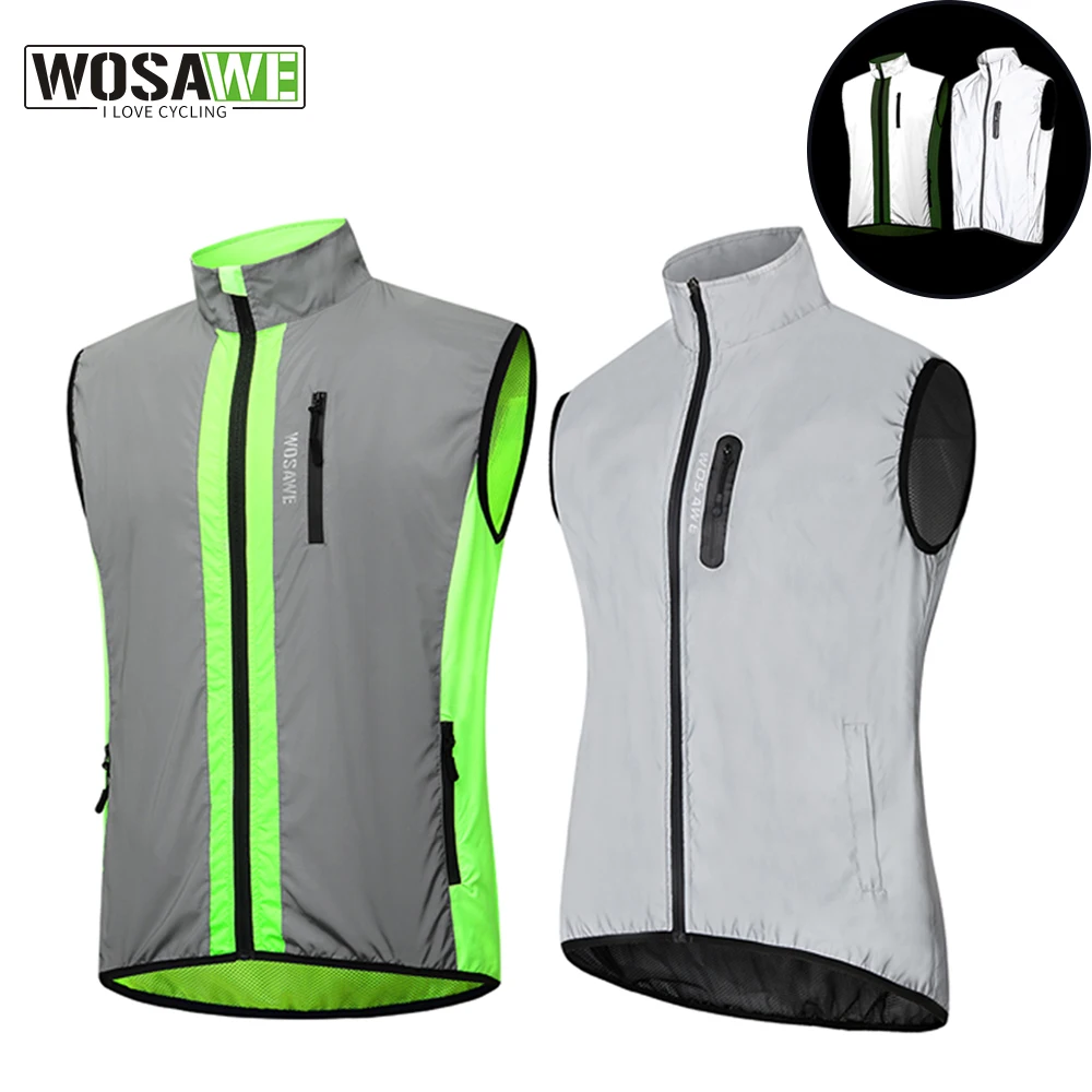 WOSAWE Summer Cycling Sports Full Reflective Vest Sleeveless Jacket Running Windproof Rainproof Gilet Breathable Bicycle Vest