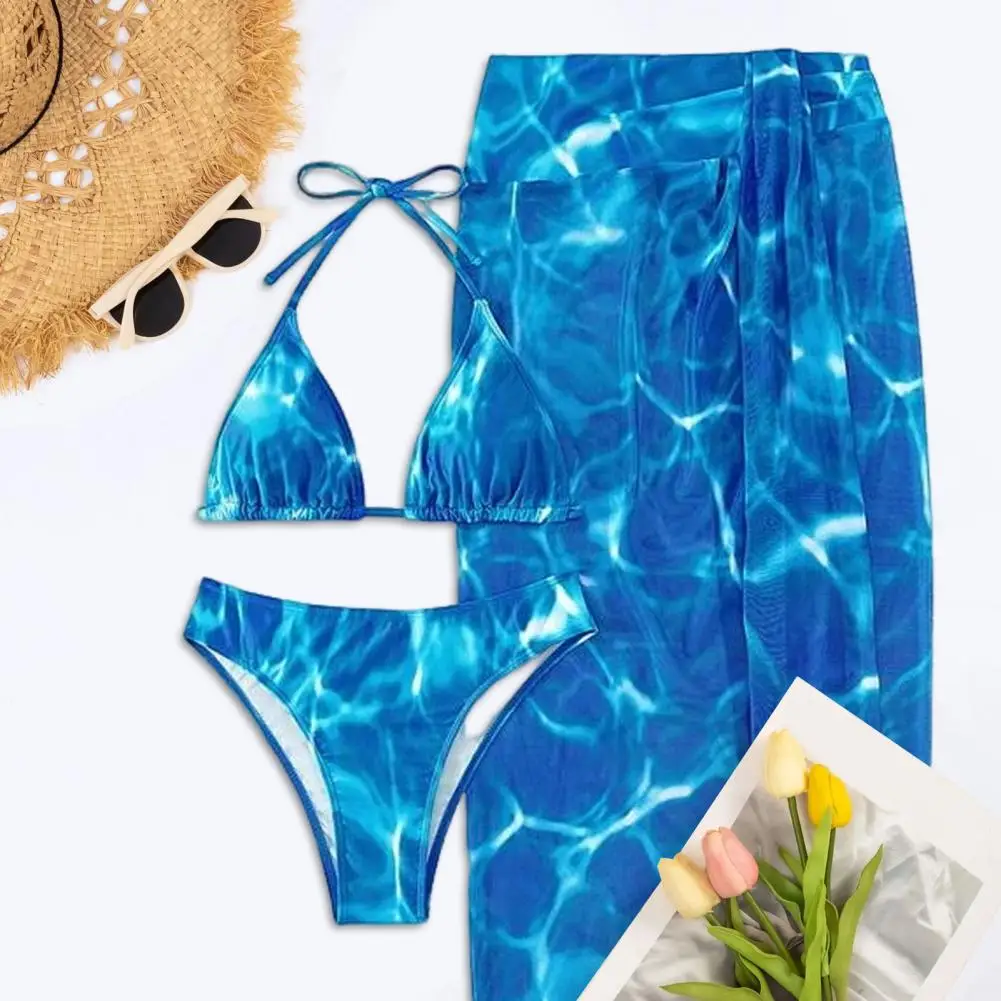 

Tie-dye Bikini Set Tie-dye Lace-up Halter Neck Swimsuit Set for Women High Waist Bikini with Color Matching Design Summer Beach