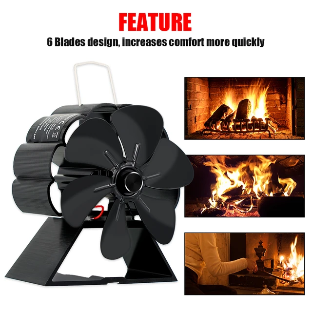 6 Blade Fireplace Fan Mini Heat Powered Stove Fan Log Wood Burner Eco-fan  Quiet Home
