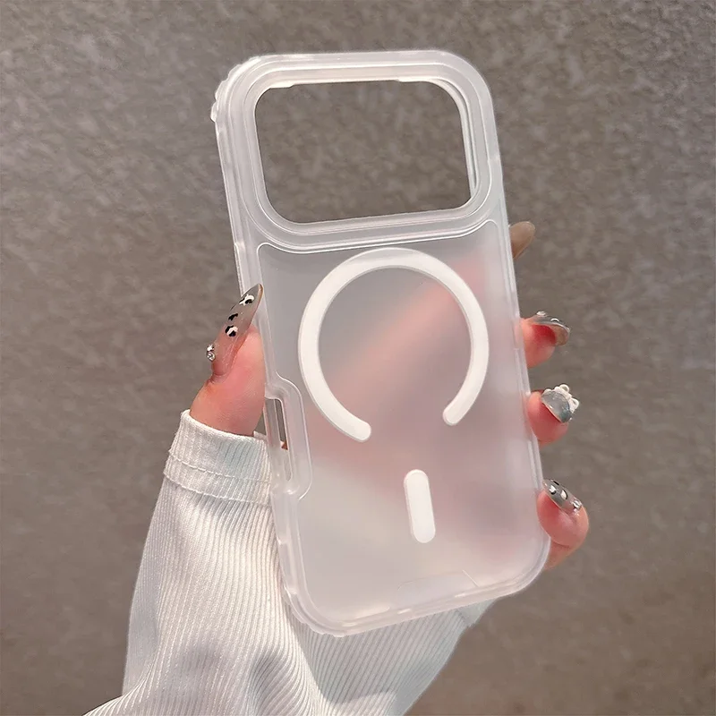 Sleek Matte Candy Magnetic Wireless Charging Transparent Case - Shockproof 3-in-1 Armor Cover