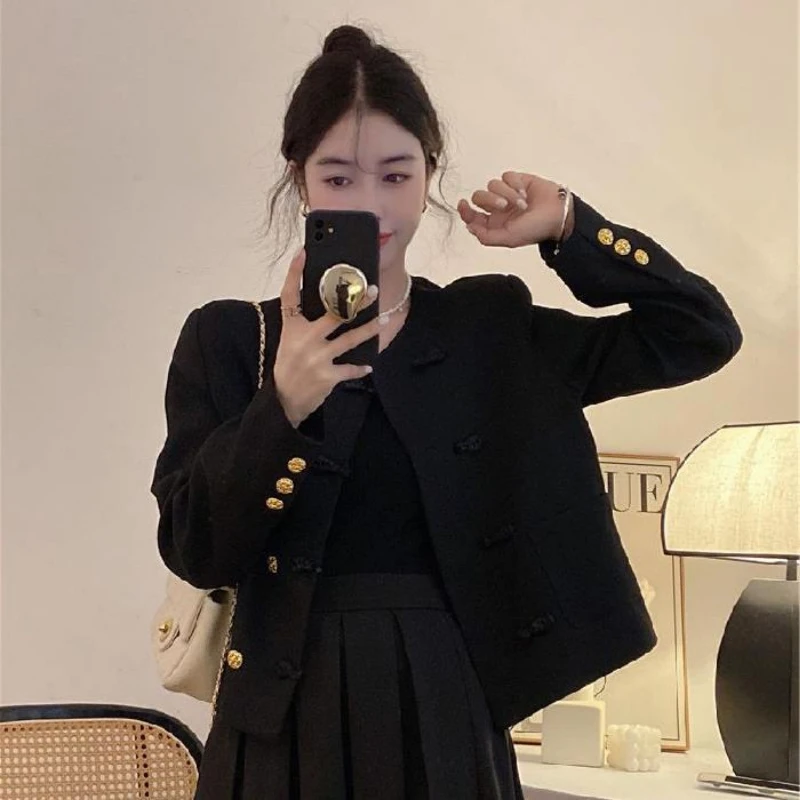 New Women's Retro Casual Top High Class Celebrity Temperament Long Sleeve Small Fragrant Coat