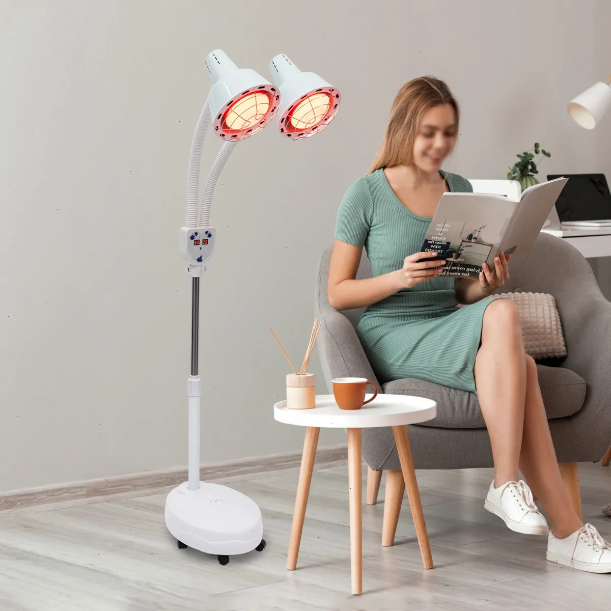 Infrared Red Light Therapy Lamp, IR-Heat-Infrared, Adjustable Dual Head 360° Heating Lamp, Stainless Steel Mesh, Home Beauty Care, Waterproof Explosion-Proof 220V - immagine 4