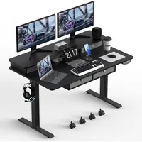 55 * 30 Inches Electric Standing Widened Desk Adjustable Height with 4 Drawers, Double Storage Shelves Stand Up Desk, Home Offic 1