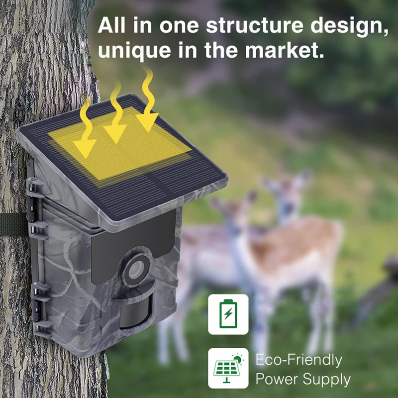 Solar Charging Hunting Camera WiFi600Pro Bluetooth WiFi Outdoor Surveillance Camera 4K Video 36MP APP Online Video Viewing