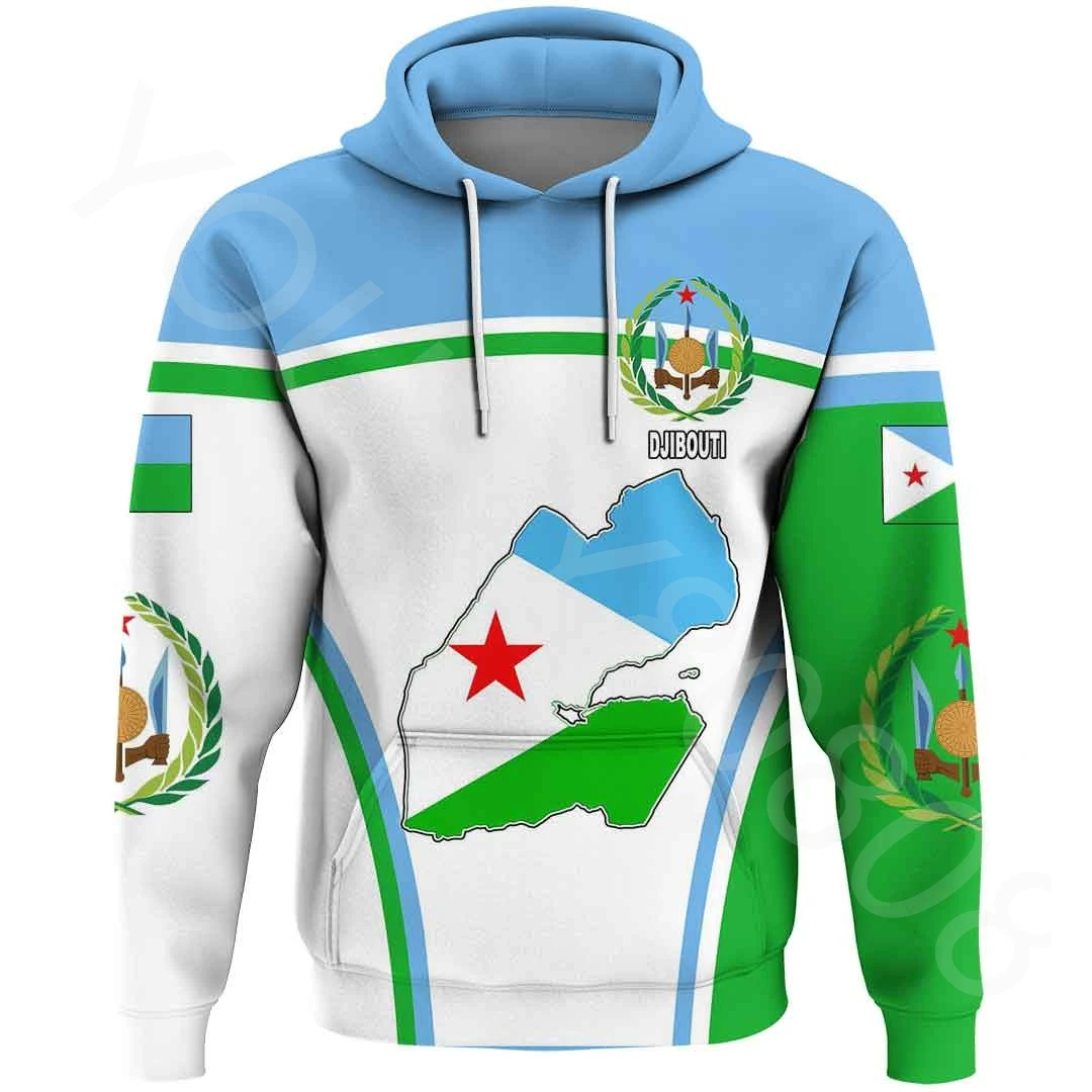 

African Region Clothing Men's Sweater 3D Printing - Retro Harajuku Casual Sports Wind Sweater Djibouti Event Flag Zip Hoodie