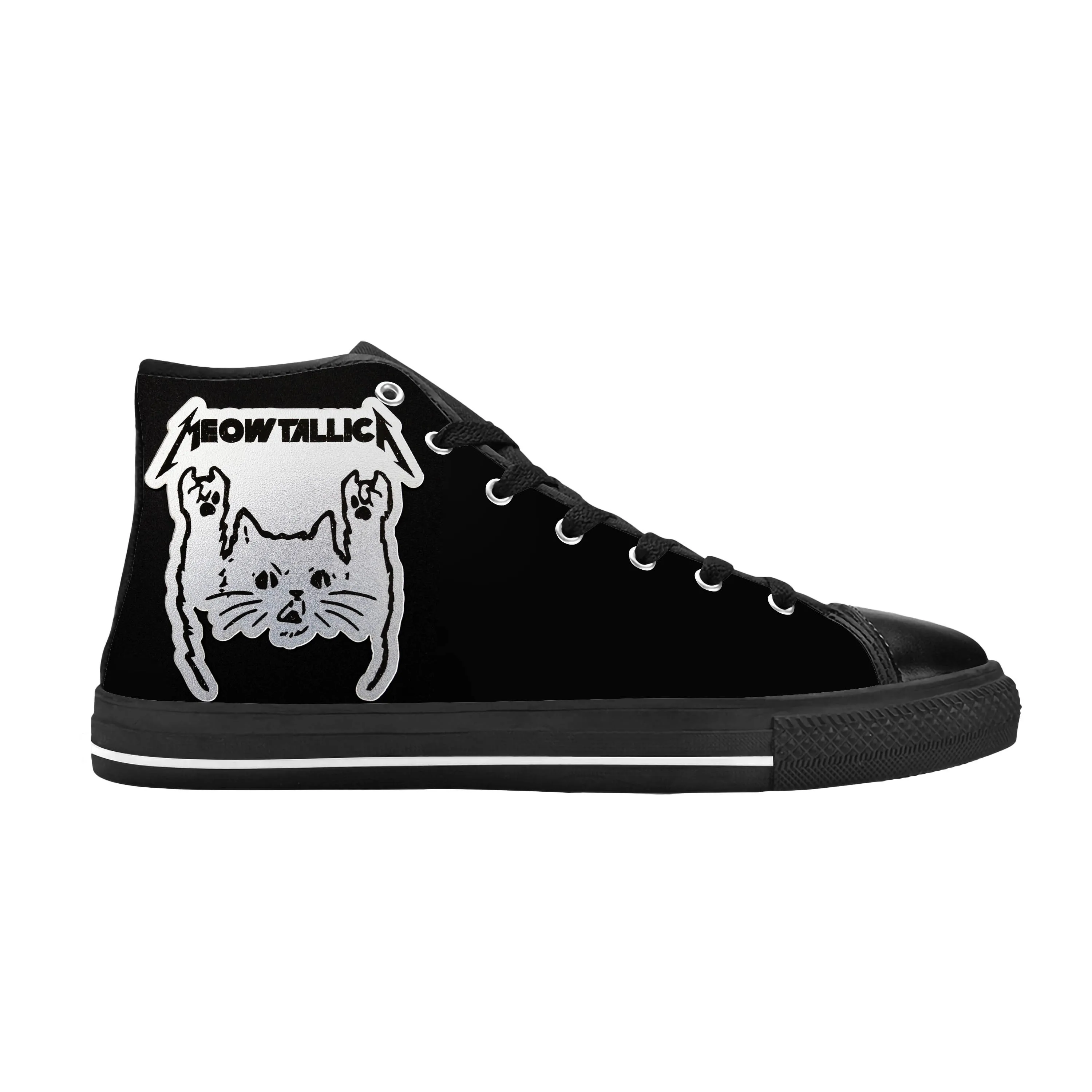 Cat Meowtallica Heavy Metal Rock Band Music Funny Casual Cloth Shoes High Top Comfortable Breathable 3D Print Men Women Sneakers
