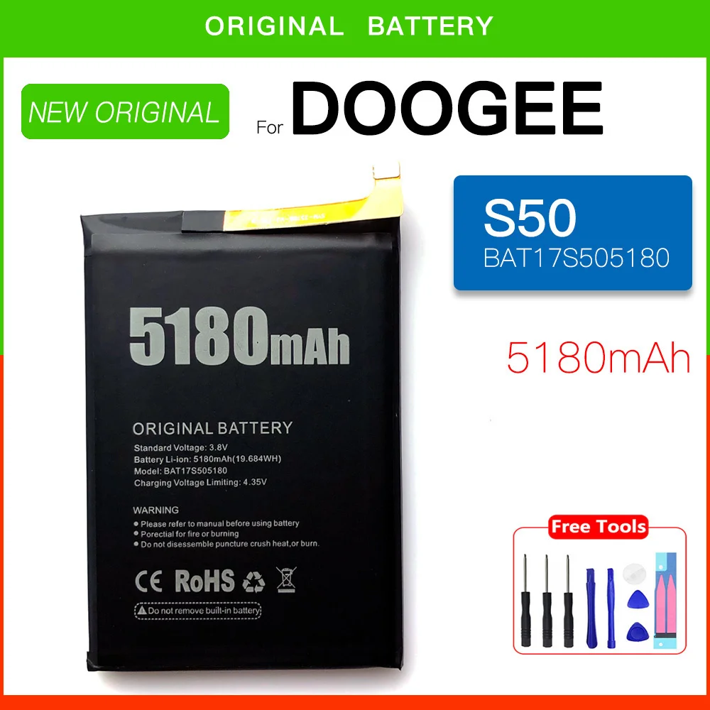 

Оригинальный запасной аккумулятор 5180 мАч BAT17S505180 для телефона Doogee S50, высококачественные аккумуляторные батареи + код отслеживания