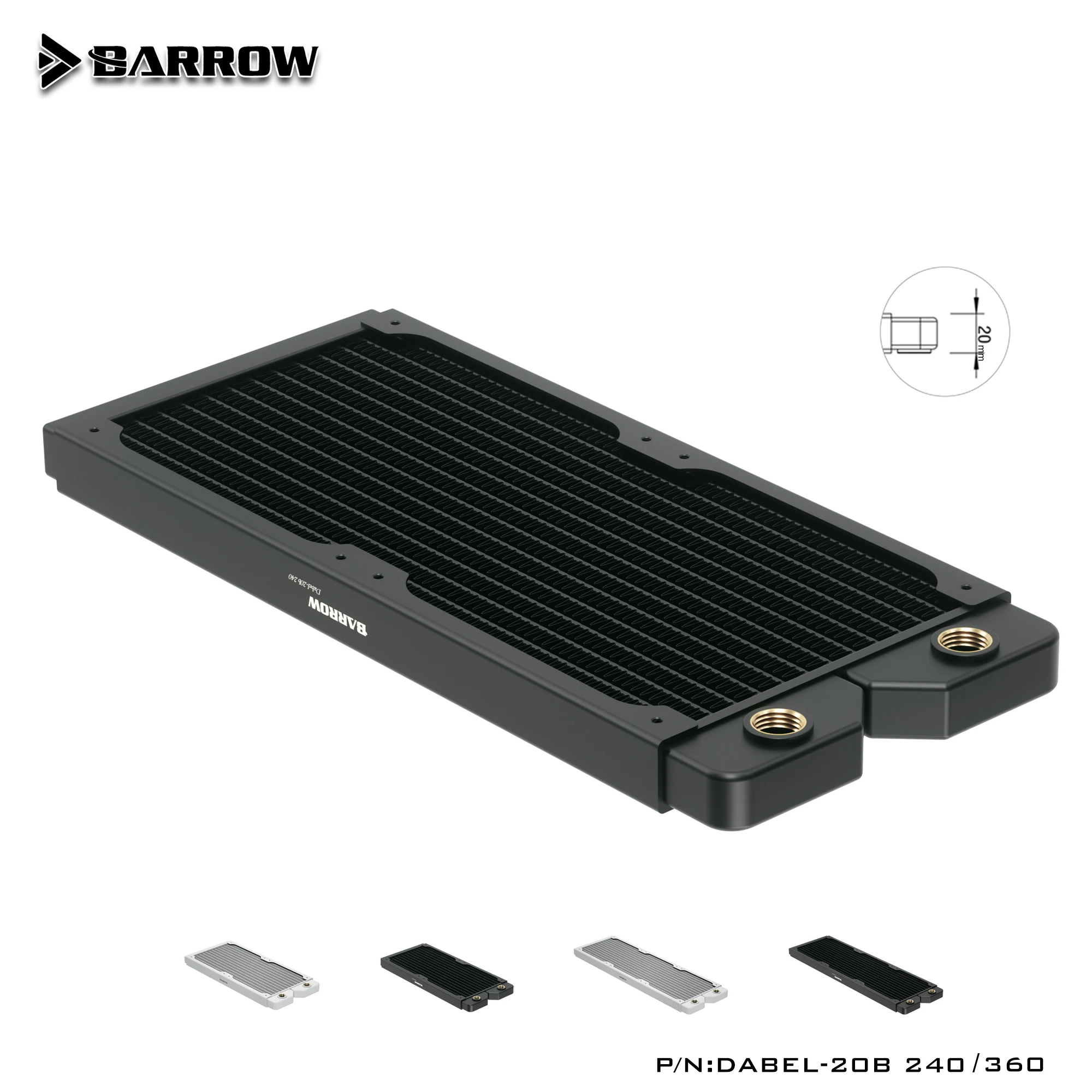 Barrow-trocador de Líquido de Resfriamento a Água Radiador de Cobre Branco e Preto Refrigeração a Água do Computador 20 mm de Espessura g1 Use para 12cm Fans Dabel20a 240 mm 360 mm
