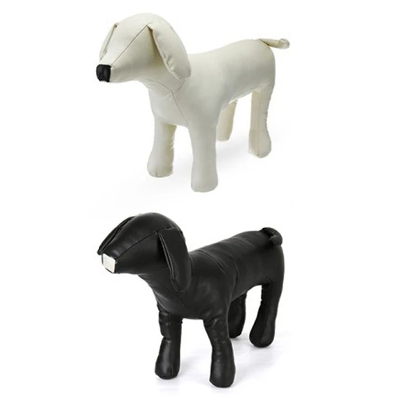 

2Pcs Leather Dog Mannequins Standing Position Dog Models Toys Pet Animal Shop Display Mannequin S - White & Black