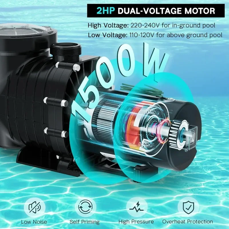 Pool Pump Above,Powerful Selfpriming Pool Pumps for Gallons Pool,Dual Voltage Swimming Pump with Strainer Basket&Drain Plug