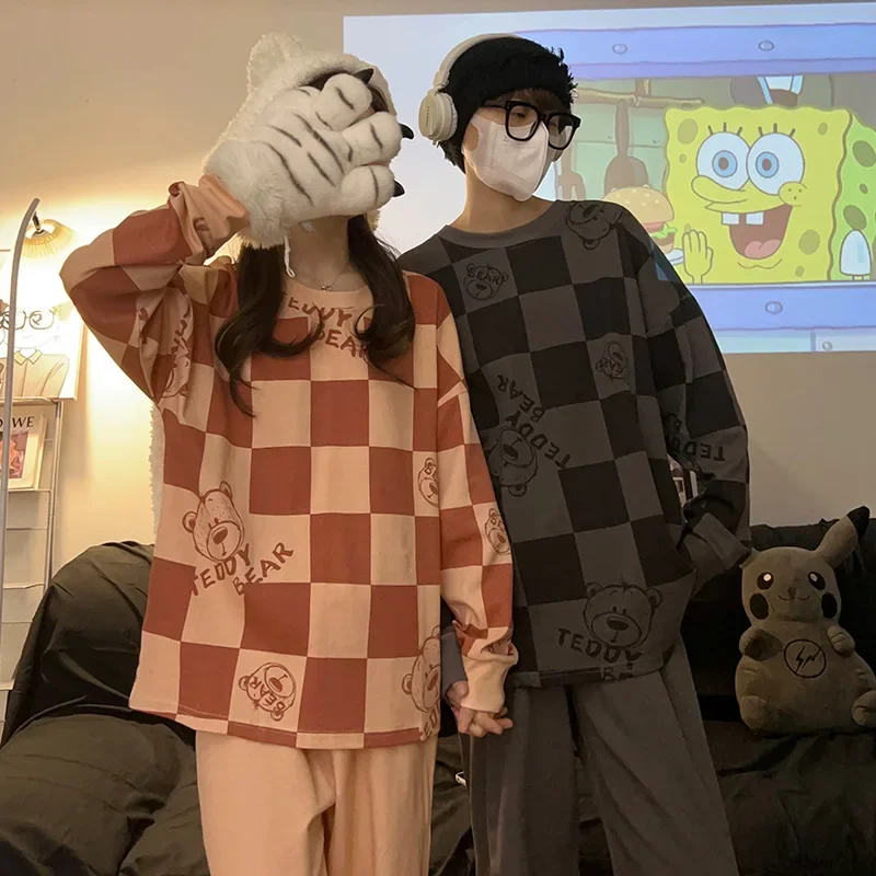 2 juegos de modelos de pareja coreanos Ins Peter Rabbit pijamas de pareja de algodón femenino de manga larga ropa de casa de dos piezas a rayas para hombres