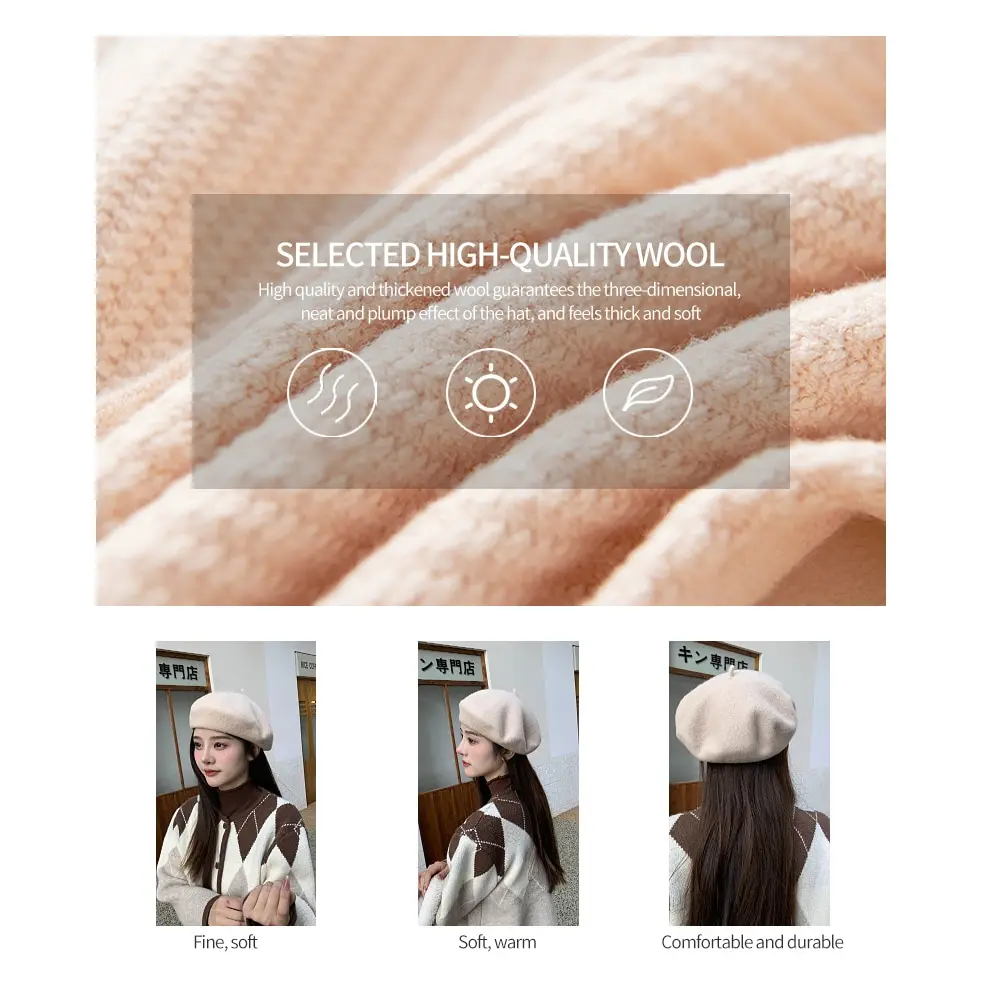 Berets Women Wool French Artist Style Warm Winter Beanie Hat Retro Plain Solid Color Elegant Lady All Matched Autumn Caps