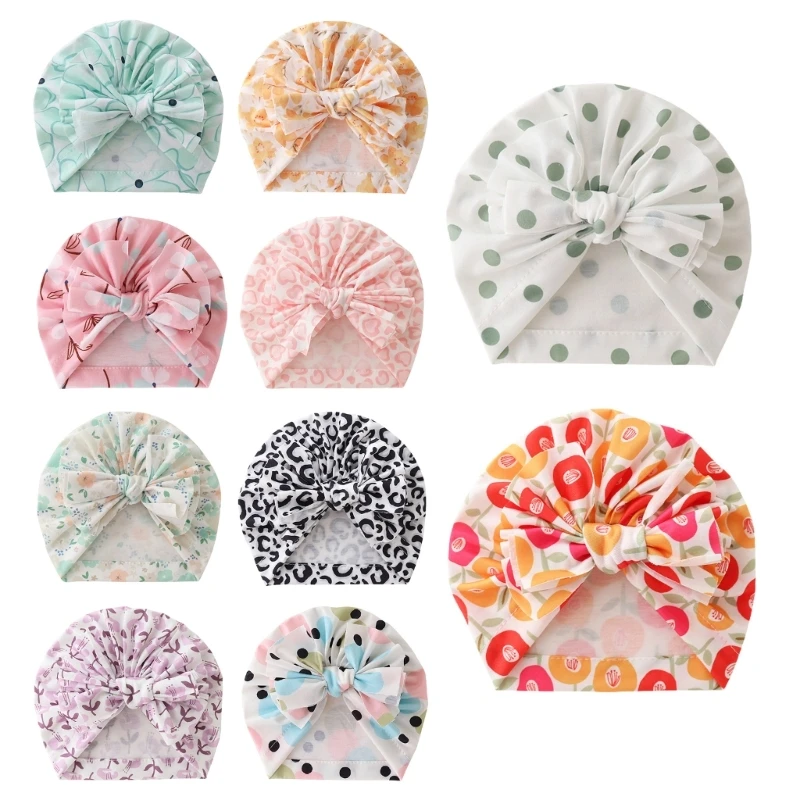 

Y1UB Baby Beanie Hat Large Bowknot Turban Hat for Newborn Girls Boys 0-12M Soft Breathable Infant Headdress Fashion Photo Hat