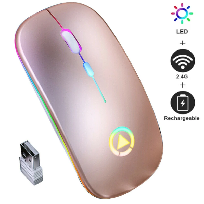 2.4Ghz Wireless Mouse RGB Rechargeable Mirco USB Charging Port Mouse Silent LED Backlit Gaming Mouse For Laptop PC Apple Host 
