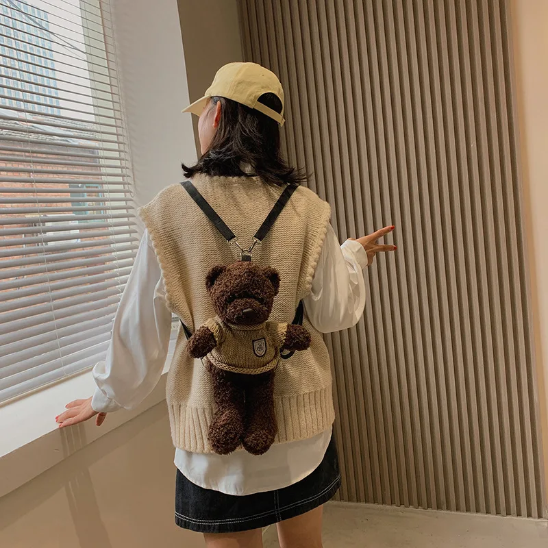 Cute Simulation Bear Plush Stuffed Shoulder Bag New Cartoon Animal Bear Plush Backpack Children's Birthday Gift Small Schoolbag 3