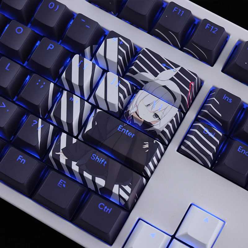 Arquivo Azul Arona Keycap Pbt Dye Subbed Backlit Keycaps Desenhos Animados Anime Gaming Key Caps para Ansi 61 87 104 108 108 Chaves Set - Imagem 6