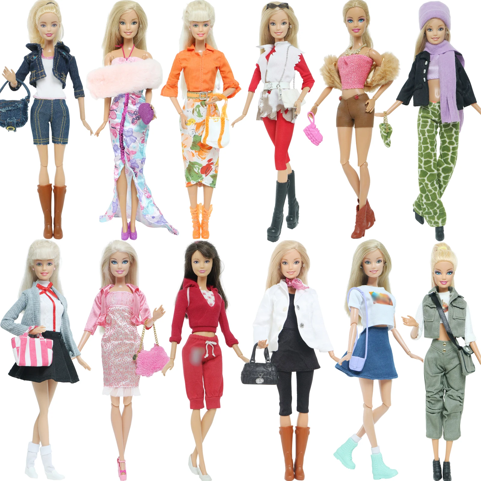 Doll Accessories Lot Doll Outfit Playset Coat Dress Shirts Vest Shorts Trouser Blousers Bags Shoes Hat Cool Clothes for Barbie Doll Accessories